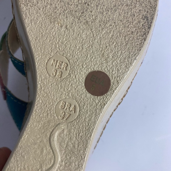 90’s Multi Coloured Slip On Wedge Sandals  Maybe made in Brazil!! Sz 37 - Picture 5 of 7